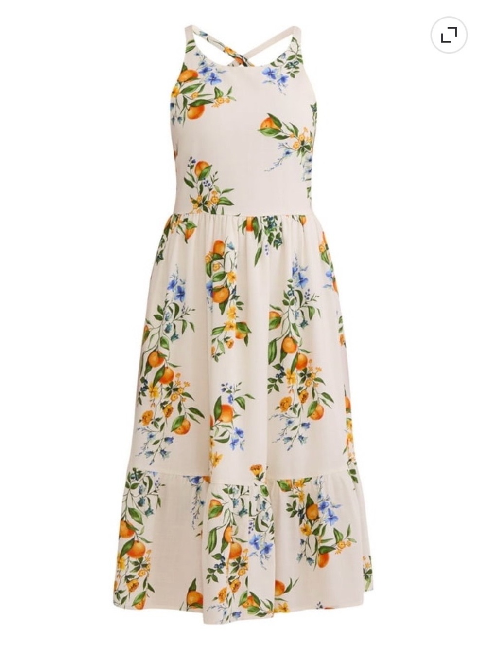 Time and Tru Cream Tie-Back Maxi Dress with Orange Floral Print